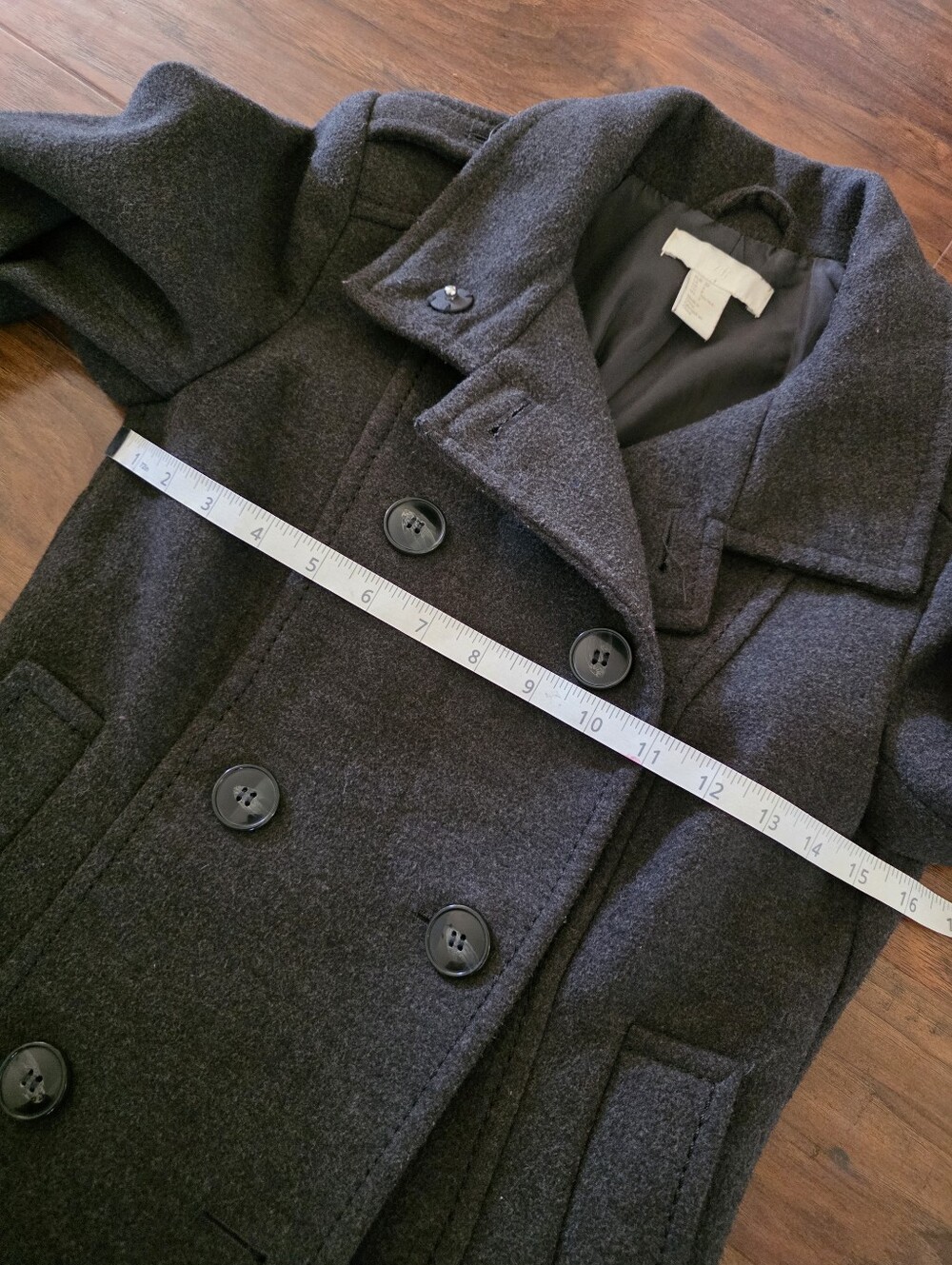 H&M Women’s Double-Breasted Wool Feel Peacoat - Dark Charcoal - Picture 9 of 11